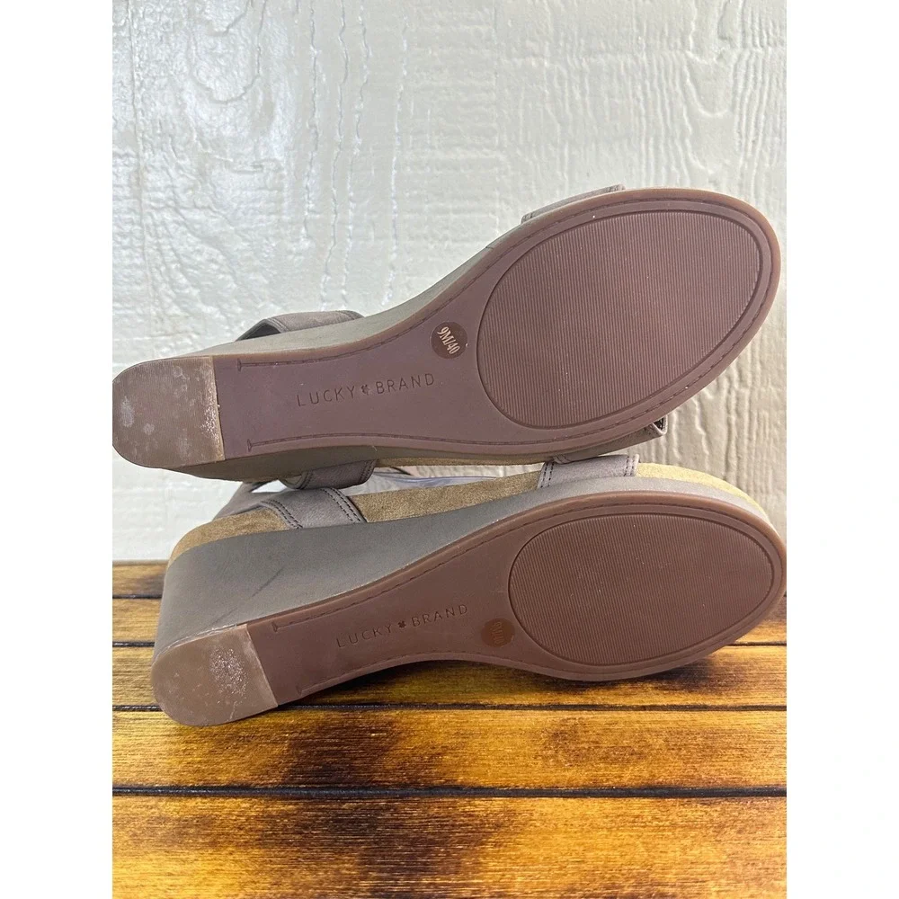Lucky Brand Wedge Sandals Women's 9M Ankle‎ Strap Casual Taupe Shoes